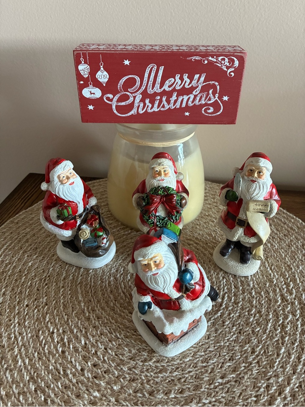 Merry Christmas Red Santa Figurine Holiday Set of 5 pieces